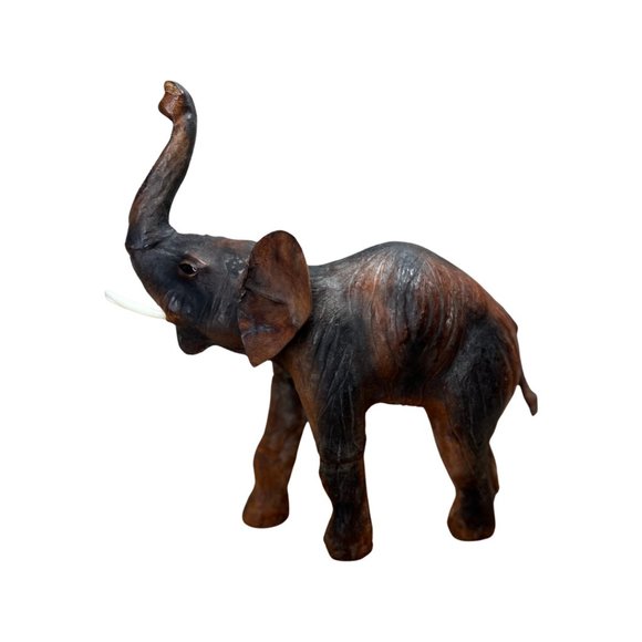 Vintage Leather Wrapped Elephant Table Top Sculpture - Picture 3 of 10